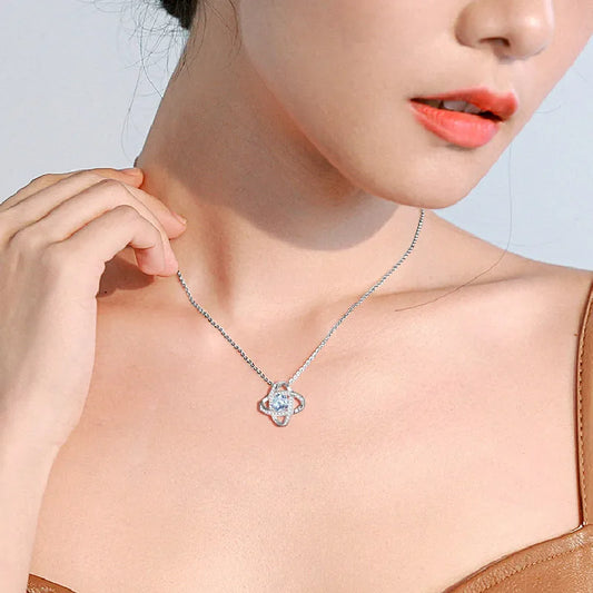 925 Sterling Silver Four-leaf Clover Zircon Pendant Necklace
