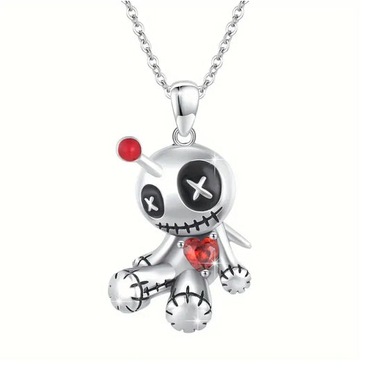Antique Silver Plated Voodoo Doll Pendant Necklace