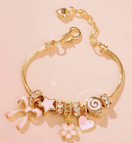 Rose Gold Charm Bracelet – Pink Enamel Edition