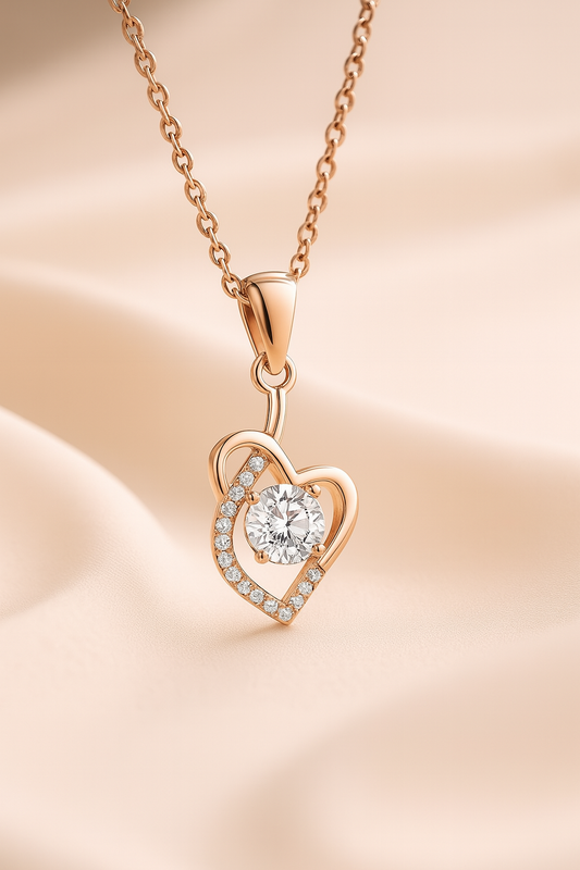 925 Sterling Silver Moissanite Zircon Inlay Heart Shape Pendant Necklace