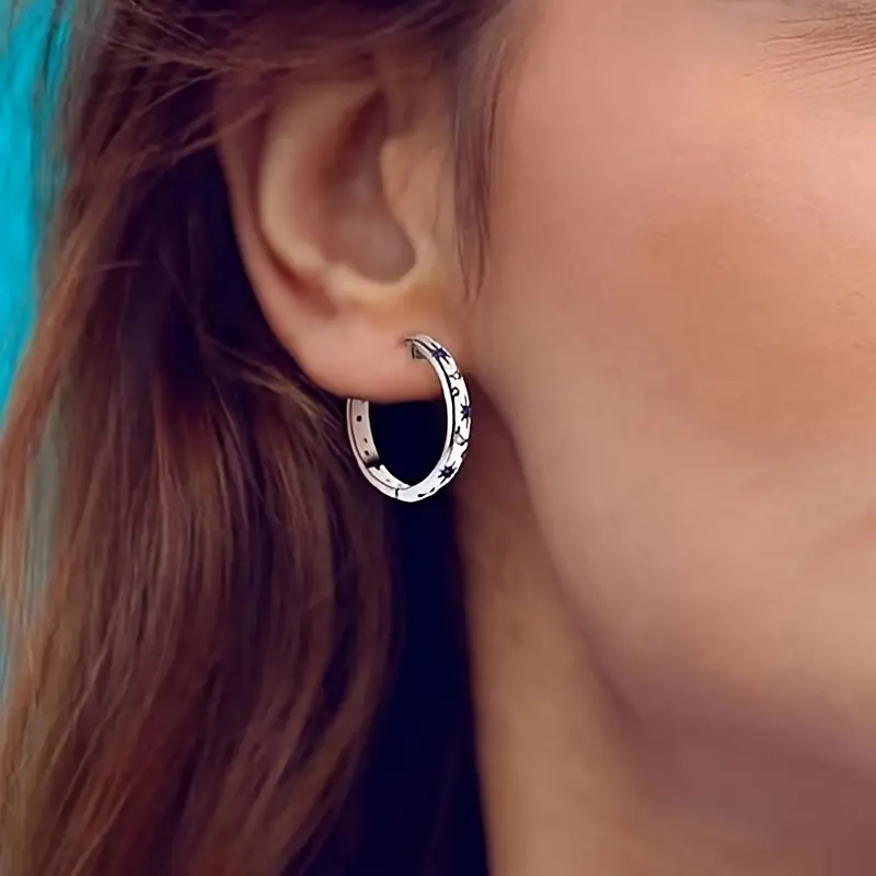 Celestial Star & Moon Hoop Earrings – Blue Zircon Shine
