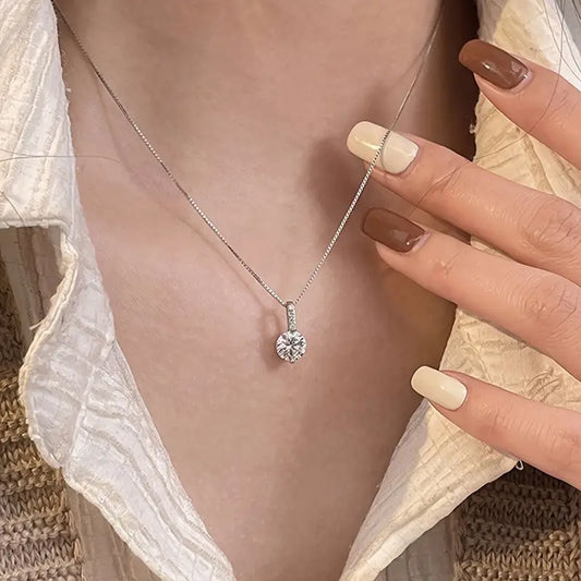 Elegant Geometric Solitaire Rhinestone Pendant Necklace