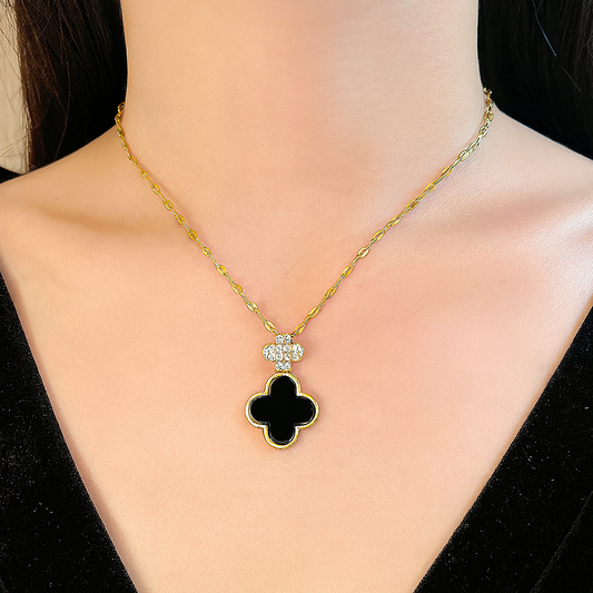 Black Inlay Clover Pendant Necklace - Perfectly Imperfect
