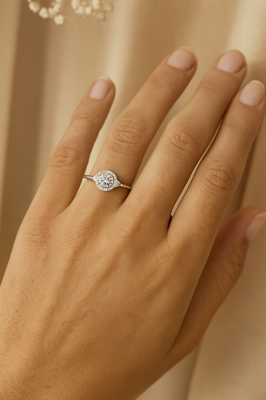 Sterling Silver Ring Cubic Zirconia - round halo cluster