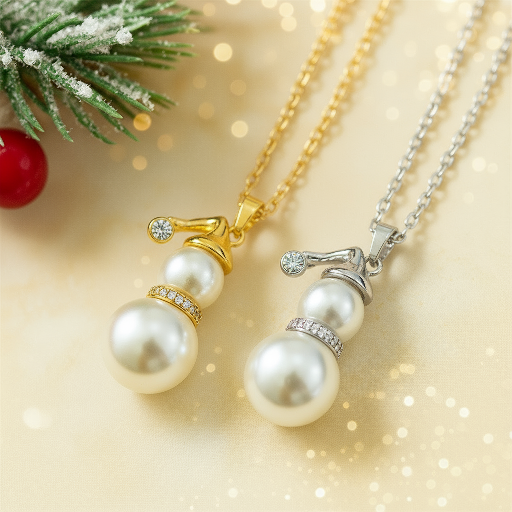 Chunky Pearl Snowman Long Necklace