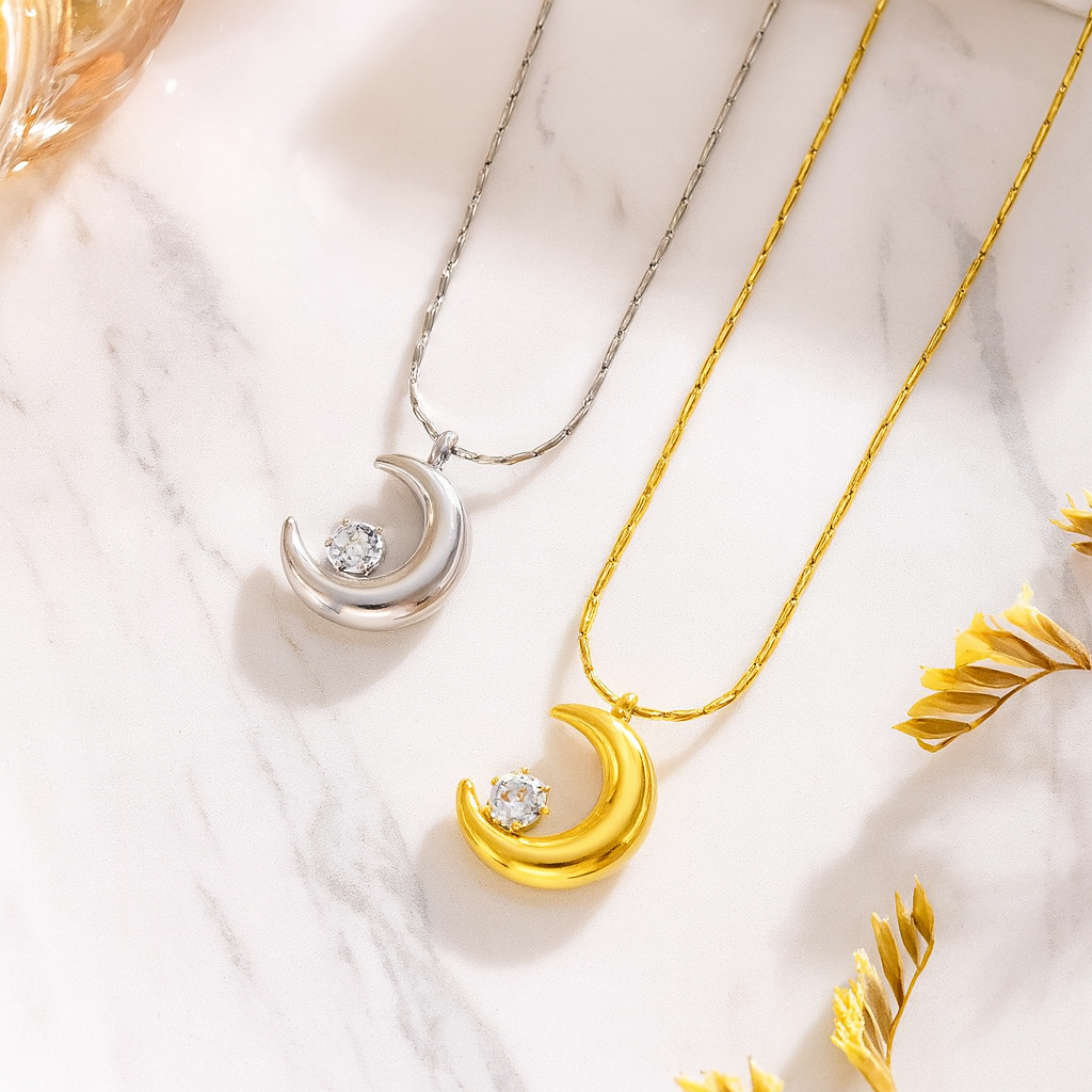 18K Gold PVD Moon Pendant Necklace – Waterproof & Non-Tarnish