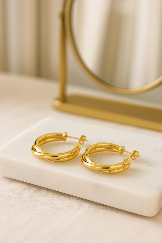 Sterling Silver Earrings - Small Russian crossover stud hoop