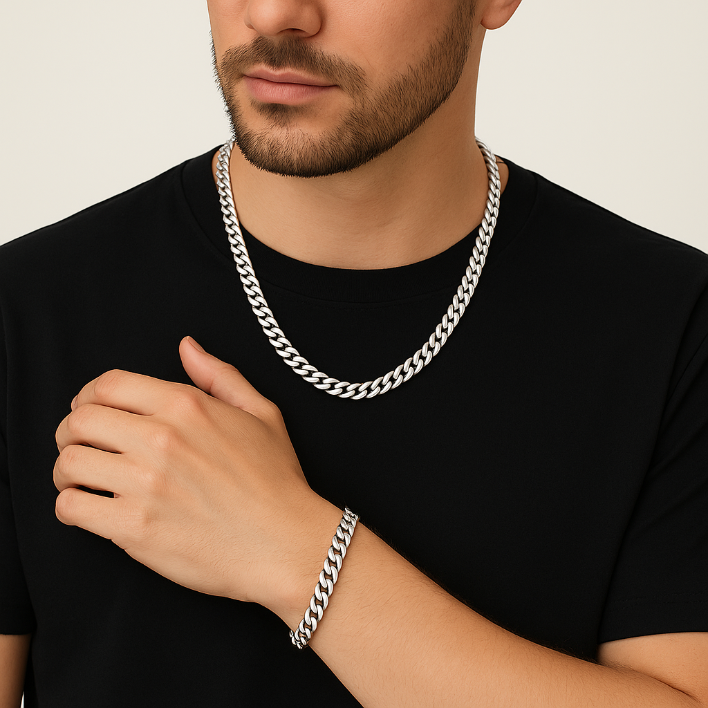 Stainless Steel Cuban Link Necklace & Bracelet Set