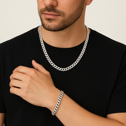 Stainless Steel Cuban Link Necklace & Bracelet Set
