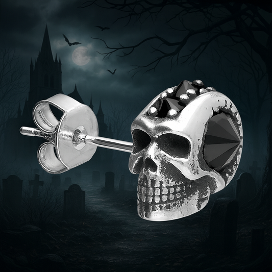 Sterling Silver Skull Earring with Cubic Zirconia
