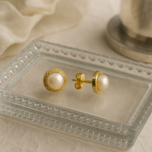 Sterling Silver Round Earrings -Fresh Water Pearl